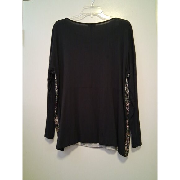 J Jill Top Black Green Pink Paisley Boho Career Stretch Long Sleeve Large Petite - Picture 6 of 6